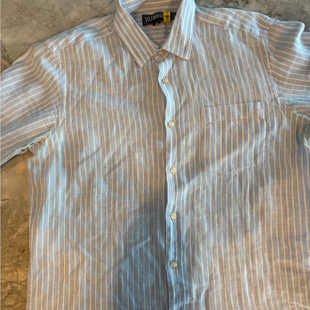 Vilebrequin Blue And White Striped Linen Dress Men's Shirt